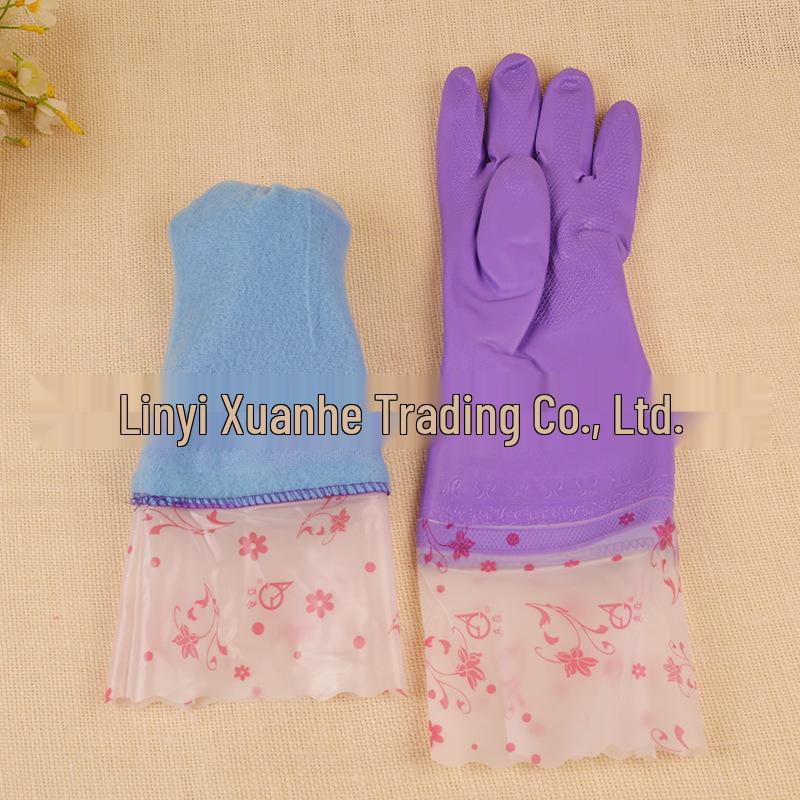 Purple Velvet-Lined Flannel Gloves: Oil-Resistant, Waterproof, Thickened, Warm, Labor Protection