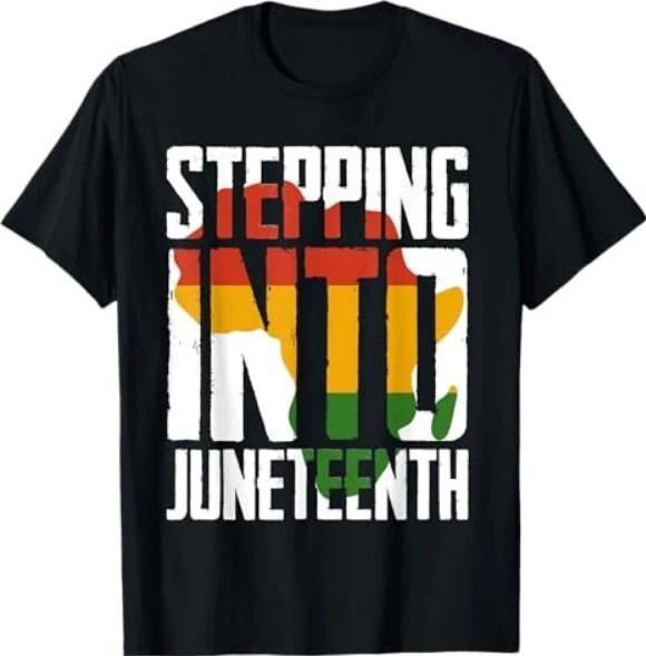 Stepping Into Juneteenth Afro Woman and Man Black Juneteenth T-Shirt S
