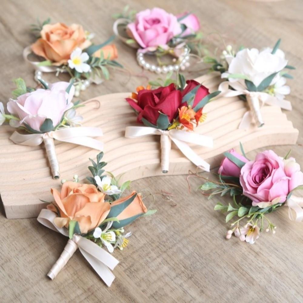 Eleganckie Sztuczne Boutonniere Kwiaty Jedwabne Kwiaty Kwiat na Piersi Pana Broszka z Róży Studniówka