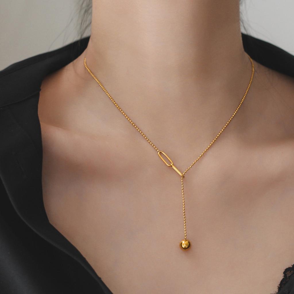 316L Stainless Steel Fashion Upscale Casual Spheric Slide Tassel Charms Beaded Chain Choker Necklaces Pendant For Women