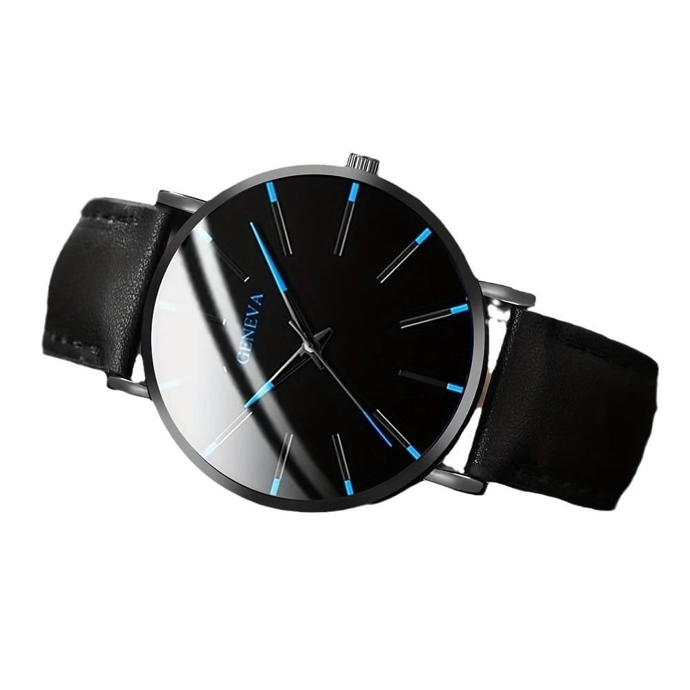 3PCS/Set Fashion Men Watch Luxury Casual Leather Band Quartz Wristwatch Men Business Watches Bracelet Necklace Set Jewelry Gifts