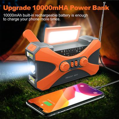 15000mAh Hand Crank Solar Power Radio Portable AM/FM/NOAA Weather Radio with LED Flashlight Power Bank Outdoor Emergency Radio