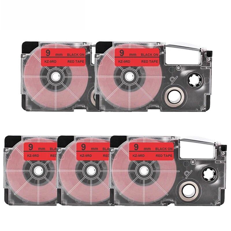 5 Packs 9mm Label Ribbons XR-9GN XR9BU XR9YW XR9WE Compatible for Casio EZ Label Printer KL8100 KL-100 KL-120 KL-750 Label Maker
