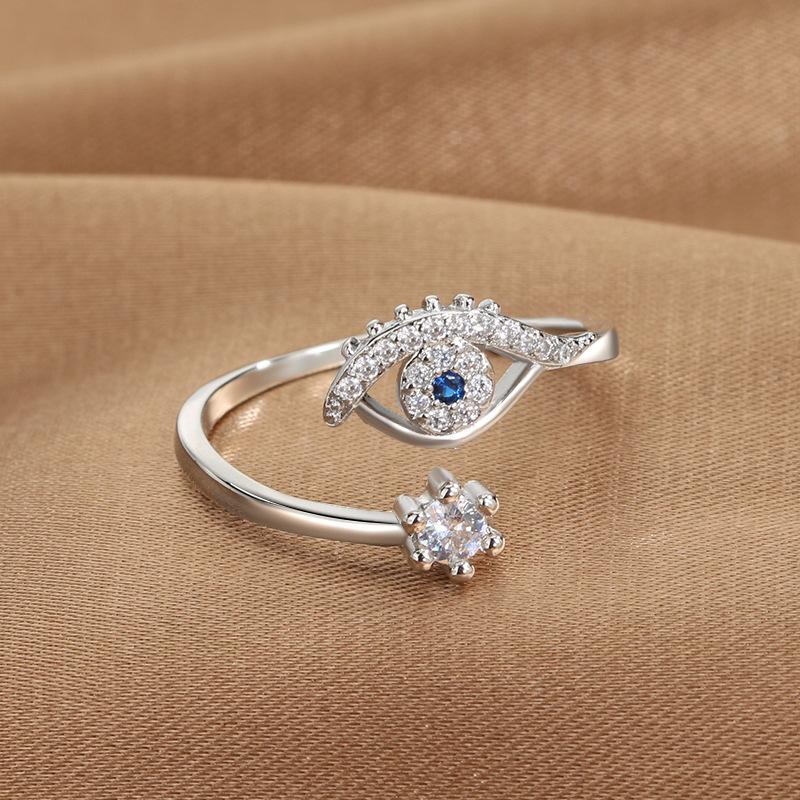 YILUOCD Blauwe Zirkoon Duivelsogen Open Verstelbare Ringen Geluk Turkse Boze Oog Vingerringen Voor Vrouwen Trouwring Sieraden
