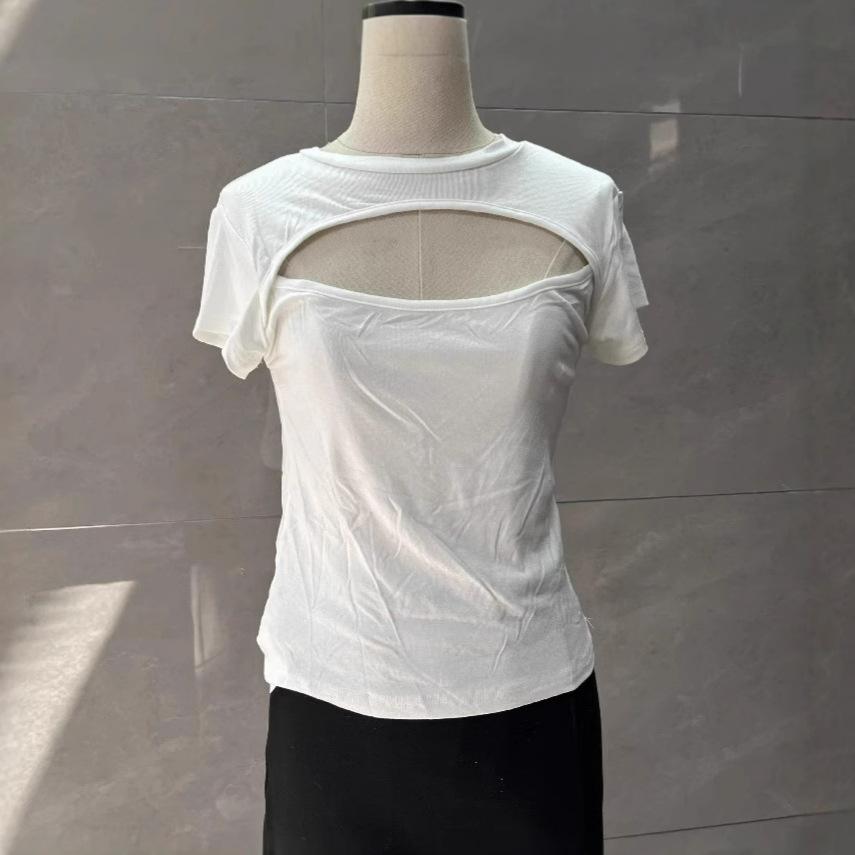 

Stylish Summer Hollow Out Slimming Bodycon T-shirt with Short Sleeves XL (Approx. 62 kg)