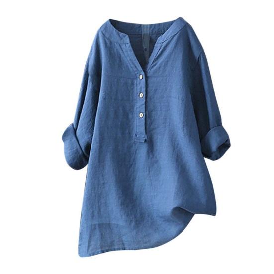 

Женские топы с V-образным вырезом, на пуговицах, с полупланкой, с длинным рукавом, средней длины, пуловеры, свободный крой, однотонные, повседневные, для ежедневной носки S