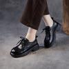 Johnature Pumps Round Toe Middle Heel Shoes Genuine Leather Lace-up Comfortable Soft Soled Thick Heel Shoes