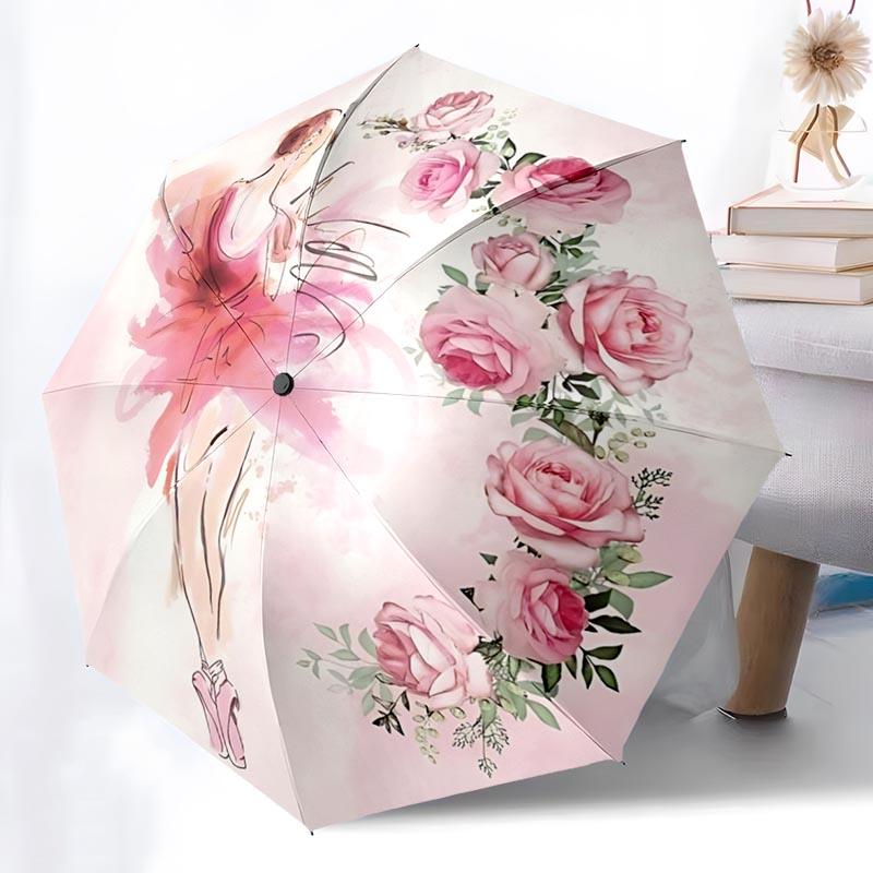 Ballet Girl Themed Folding Umbrella Fashion Auto-Open 8 Iron Ribs Plastic Handle Foldable Sunshade Perfect Christmas Gifts