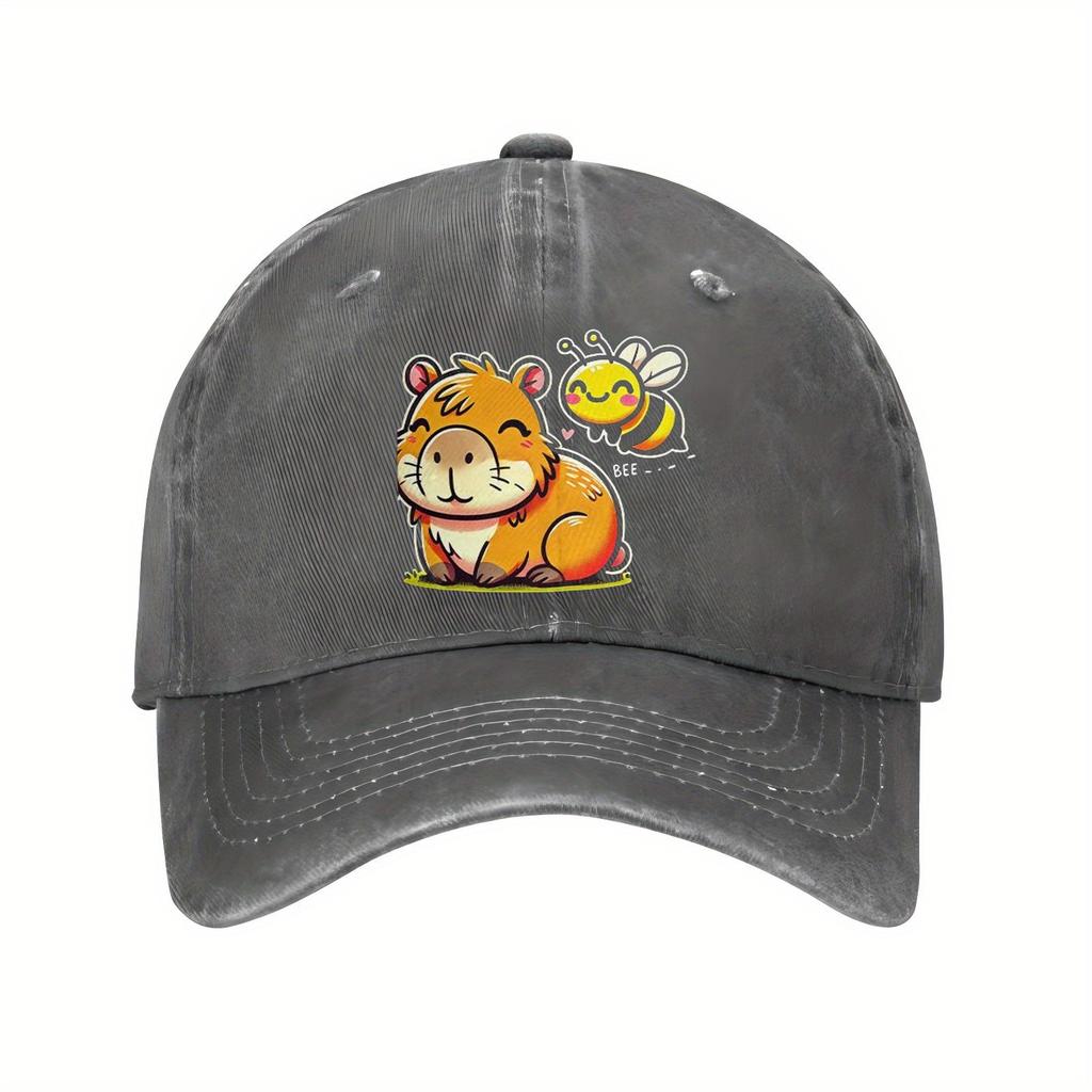 Cute Capybara and Bee Print Baseball Cap Casual Cotton Adjustable Hat for Unisex Adult Gift