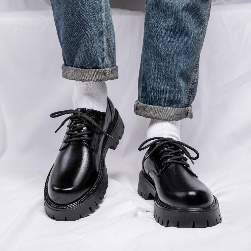 Derby pánské kožené boty s tlustou podrážkou Módní minimalistický styl Denní Venkovní Trendy Párty Dospělý kancelář ženichovy boty