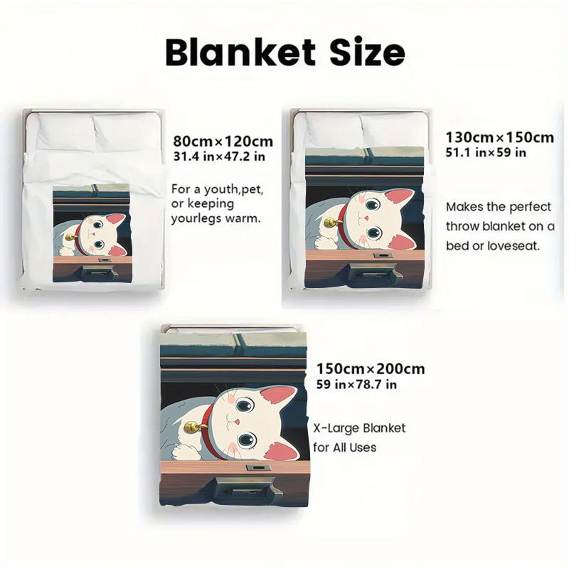 Little white cat 2D Flat Pattern Flannel Blanket High quality All Seasons Warmth and Comfort Perfect for Christmas Gifts.P260914533