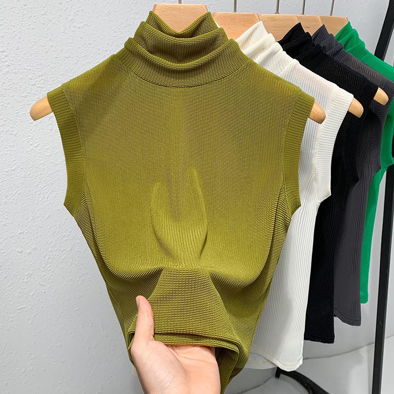 High-necked Vest Women's New Women's Clothing Temperament with Foreign-style Shirt Inside, Solid-color Waist Sleeveless Top