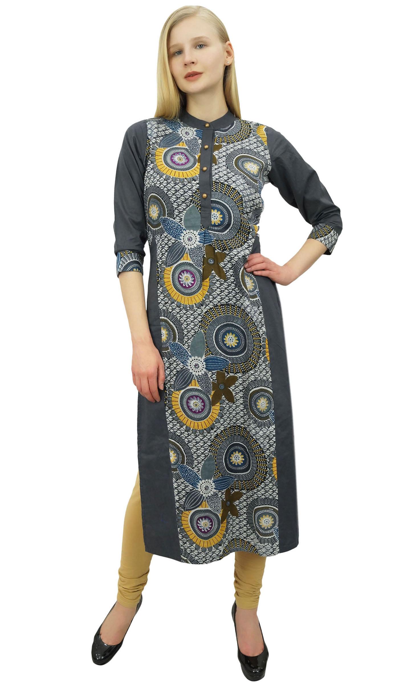 

Phagun Women s Mandarin Collar Gray Kurta Kurti Cotton Tunic Indian 8 сірий колір