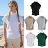 Dames T-shirt Rolkraag Vleermuis Mouw Korte Mouw Zijplooien Pullover Tops Effen Kleur Losse Pasvorm Casual T-shirt Dagelijkse Kleding