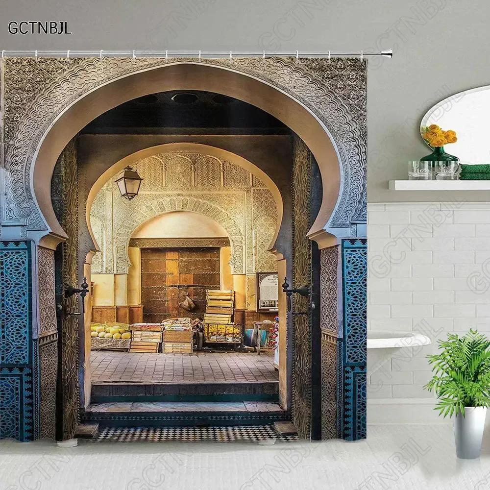 Retro Wood Doors Shower Curtain Set Rustic Old Vintage Barn Door Fabric Bathroom Curtains Farmhouse Bath Decor Bath Screens Ho