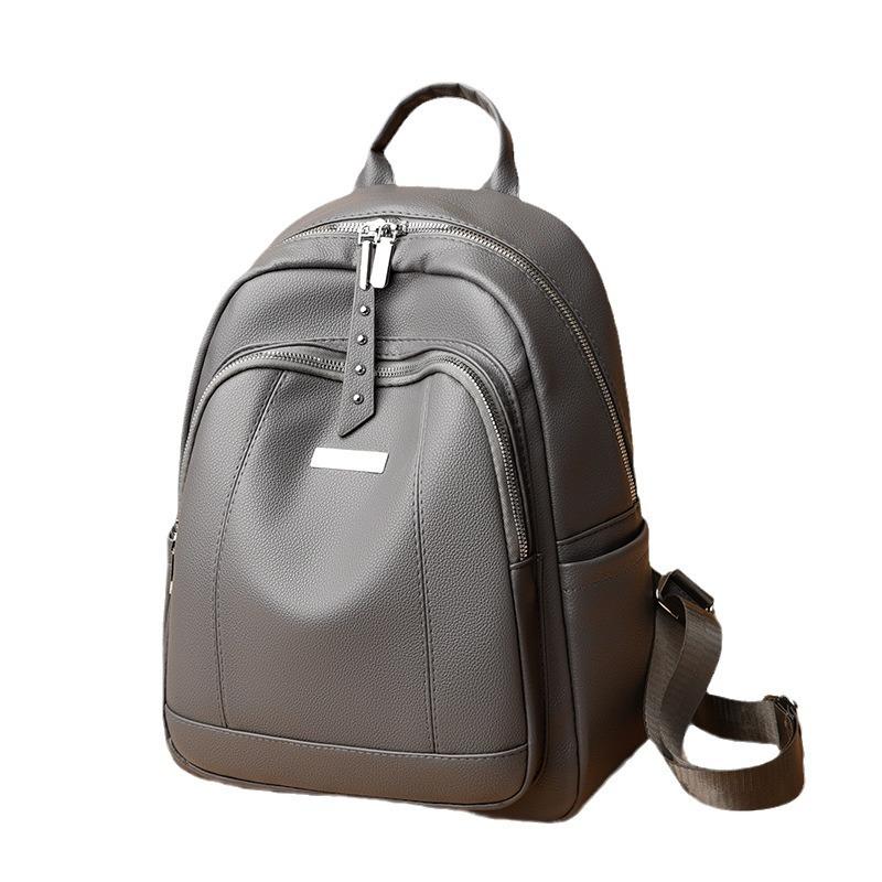 Retro Soft Leather Casual Backpack, Large Capacity, Solid Color, Simple Commuting Backpack, Trendy and Versatile, High School Student Backpack