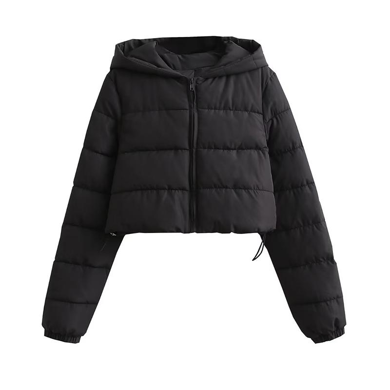 Giacche imbottite in cotone con cappuccio da donna Autunno Inverno Cappotto corto marrone nero Donna Solido Casual caldo con cerniera Parka Streetwear