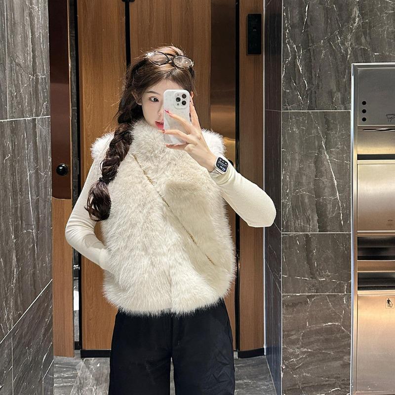 Qingshan Twilight Snow Cashmere Fur Vest Women, Fox Hair Jacket Short Stand-up Collar