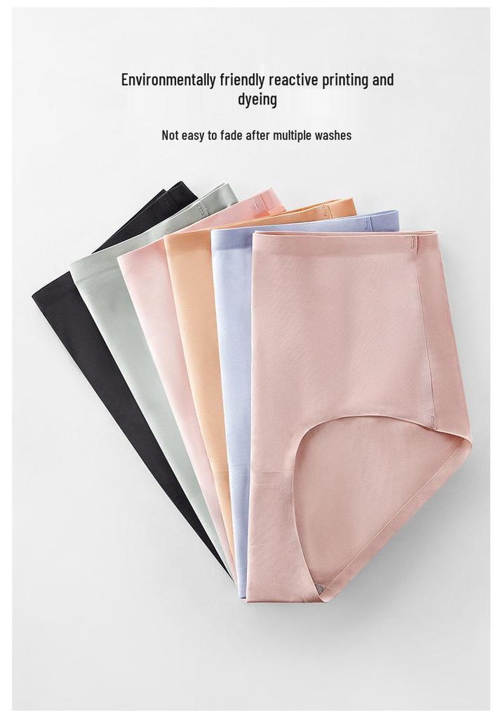 Nahtlose High-Waist-Tanga in Übergröße aus Eis-Seide mit antibakteriellem Baumwollzwickel für Damen
