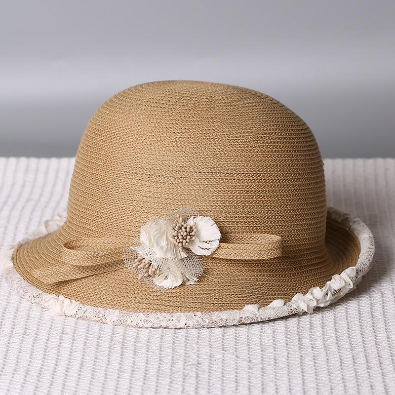 New summer straw hat women's small flower spikes handmade hemming small brim fisherman hat children's summer sun protection beach hat