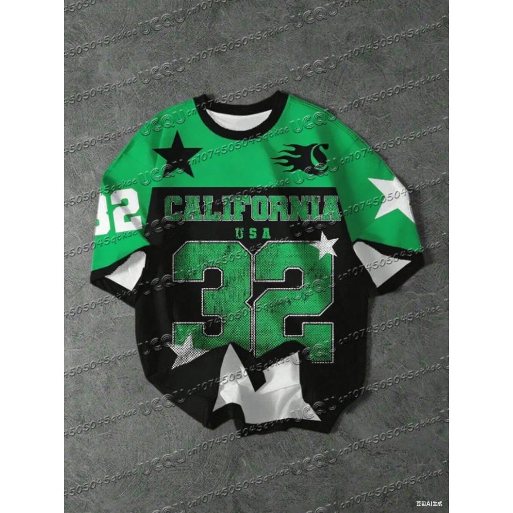 Printed short sleeved T-shirt, summer pattern T-shirt, baseball shirt, plus size women's sports T-shirt