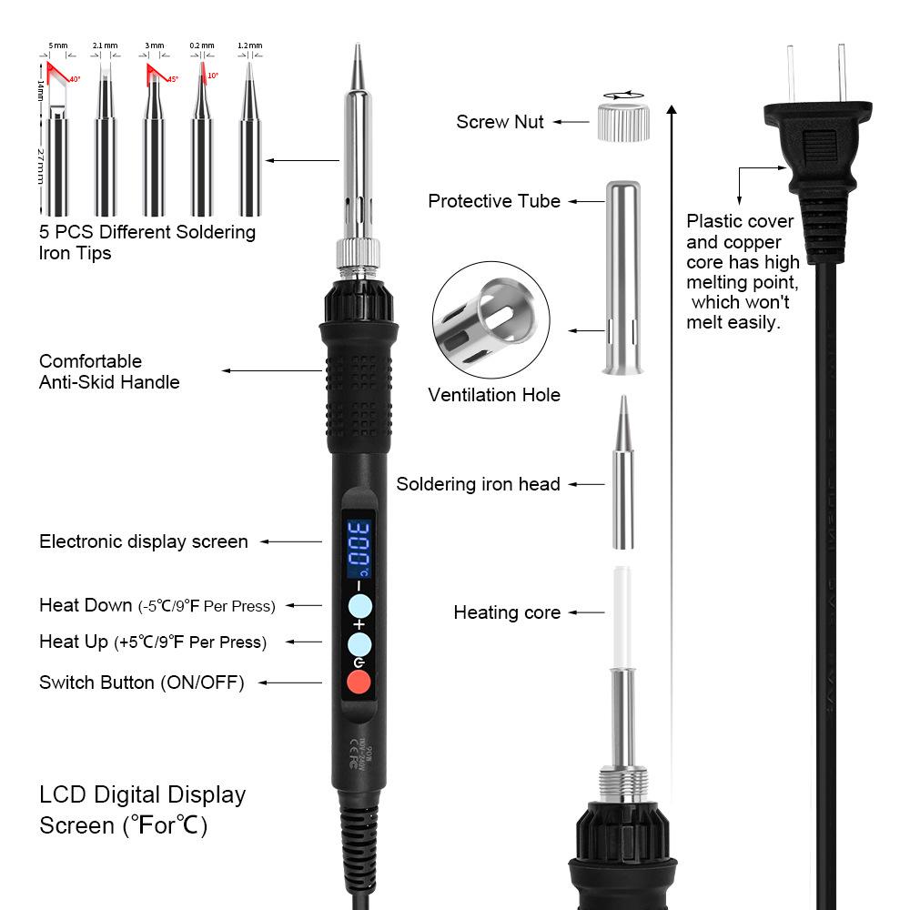 90W LED Digital Display Soldering Iron Set with Adjustable Temperature Control