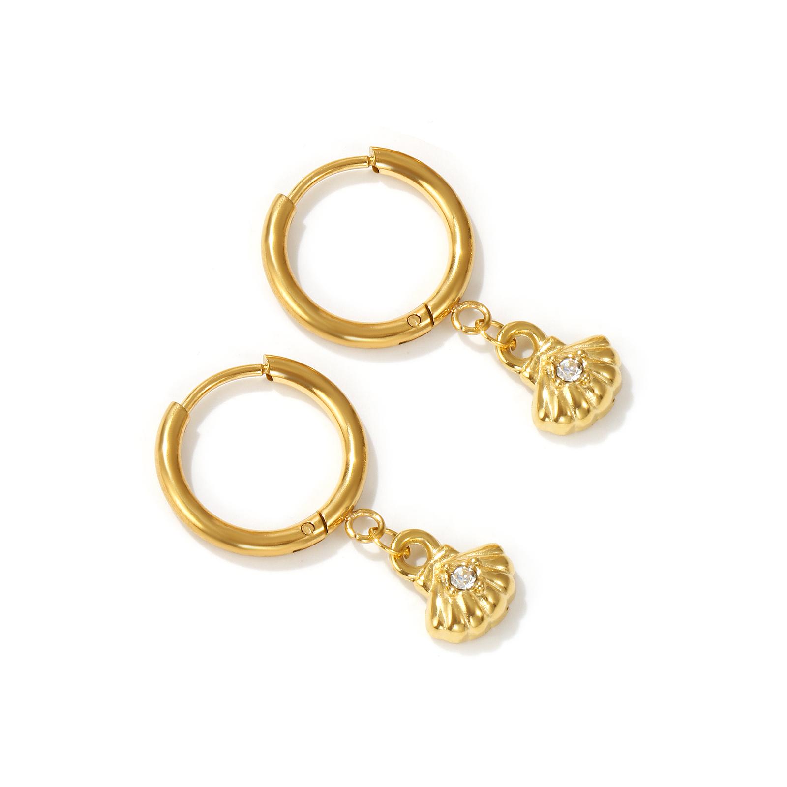 

1 Pair Ocean Earrings Gold Plated 304 Stainless Steel & Cubic Zirconia Hoop Earrings For Women Jewelry Gift,Post/ Wire Size: 1mm