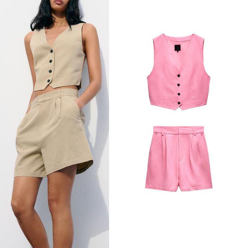 Spring New Split Vest 5320767 High Waist Linen Blended Shorts Female 3152503 1255430