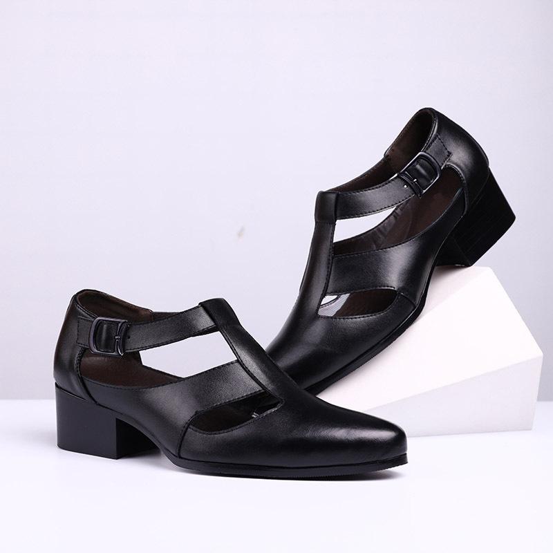 Nuove Sandali da Uomo in Vera Pelle Estivi Nero Puro Aumenta Altezza 6cm Moda Moderni Tacchi Scarpe da Festa Uomo Marchio Calzature Maschili