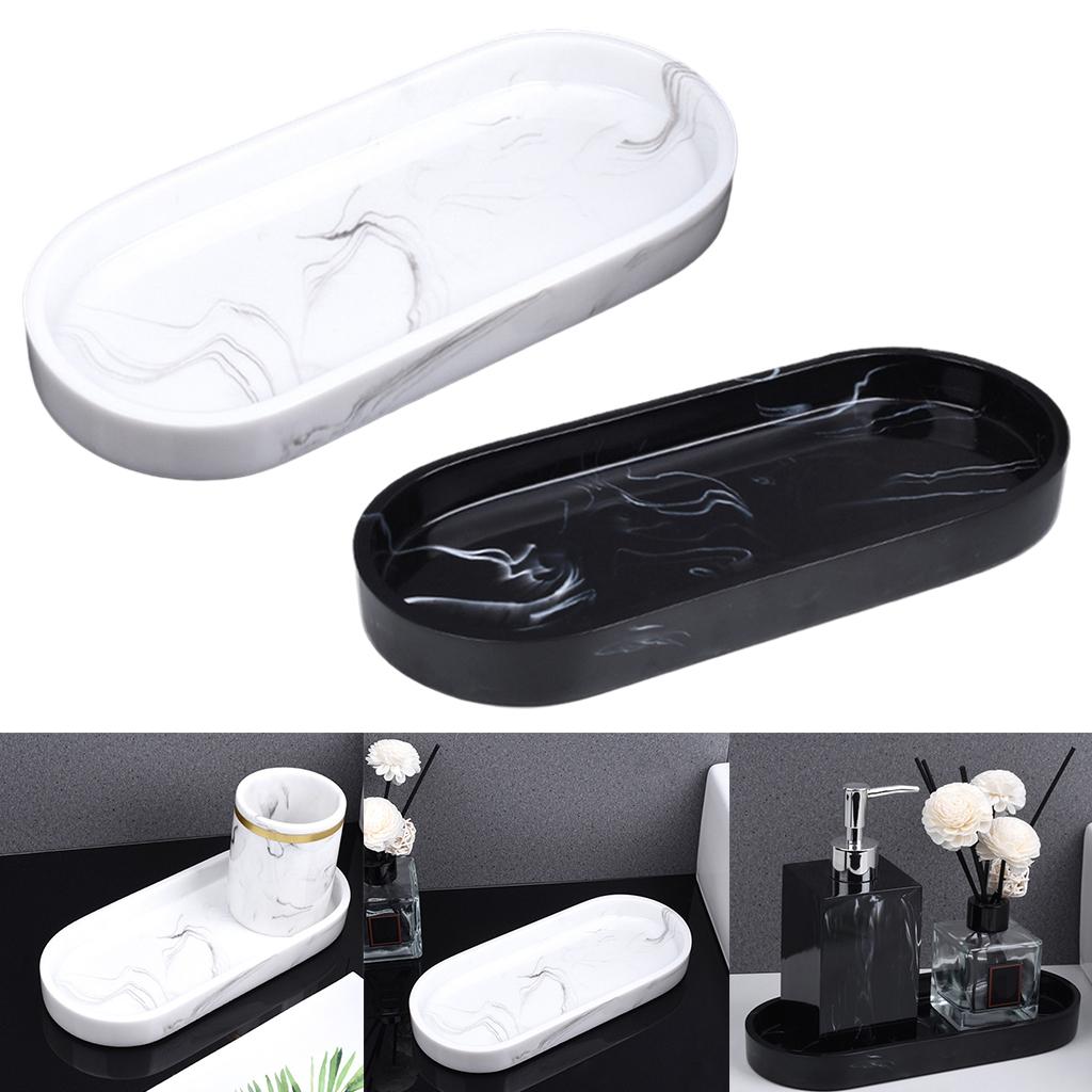 Marbling Bathroom Dresser Vanity Tray Plate Holder Organizer Rectangular