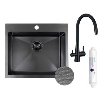 Single Bowl Sink Malawi Honeycomb With Siphon And Water Filtering Faucet Black Laveo