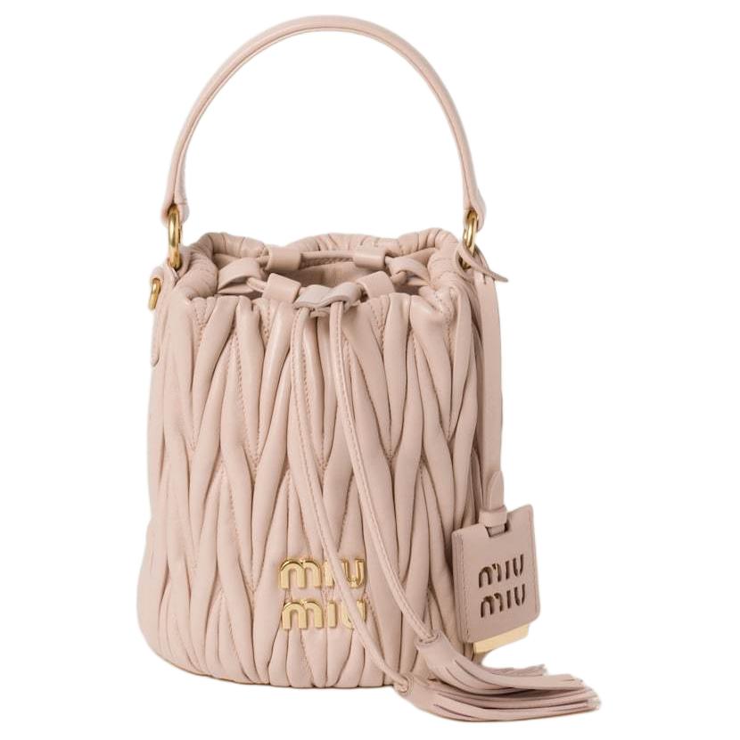

Miu Miu Matelassé Metal Logo Drawstring Closure Leather Bucket Bag Women bags Pink 5BE085_N88_F0236_V_OOO Basic Set (Bag+Dust Bag)