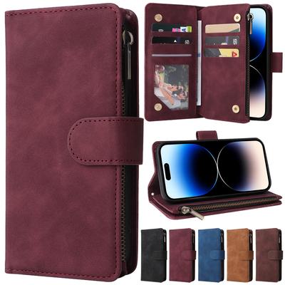 Peněženka Flip Zipper Kožené pouzdro pro Iphone 14 Pro Max 13 Pro Max 12 Pro Max 11 Pro Max Se 2022 2020 X Xr Xs Max 8 7 6 6s Plus