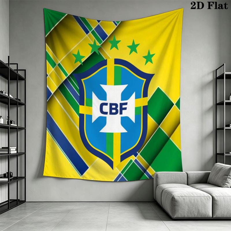 Brazilian Football Wall Tapestry Aesthetic Wall Hanging Printed Fabric Blanket Decorative Tapestries for Bedroom Living Room Home Decor