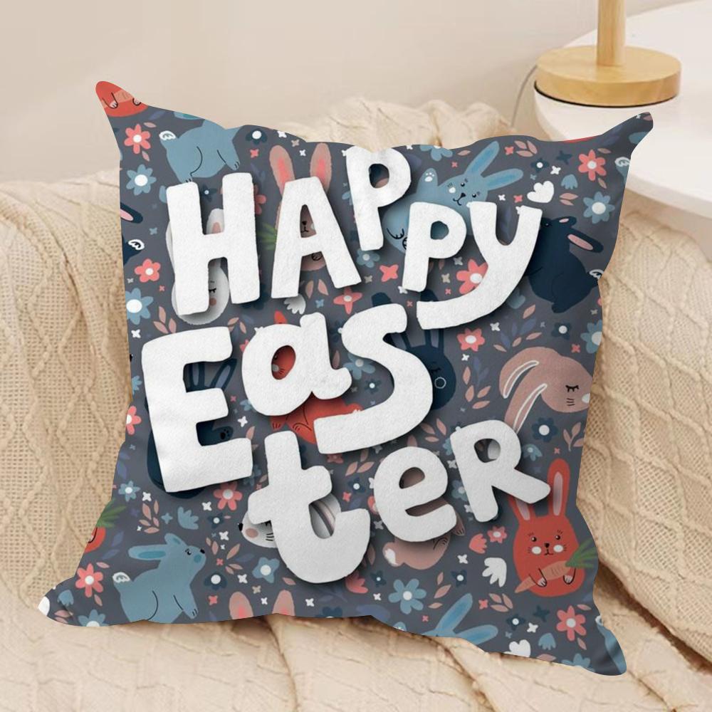 Easter Day Cushion Cover Silky Short Plush DoubleSided Printed Pillow Case for Sofa All Seasons Home Decor Gift