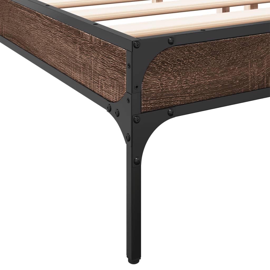 Brown Oak Effect Bed Frame 200 X 200 Cm Wood Based Panel & Metal