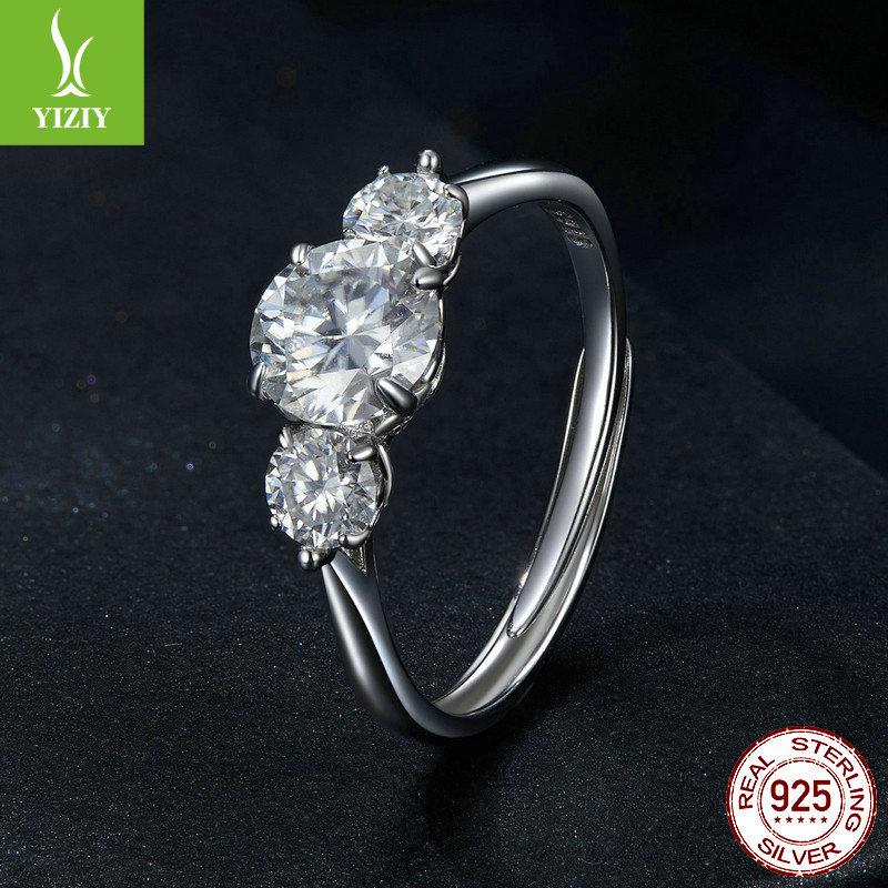 Romantic One-Carat Adjustable Ring Wedding Ring, Sparkling S925 Sterling Silver Jewelry