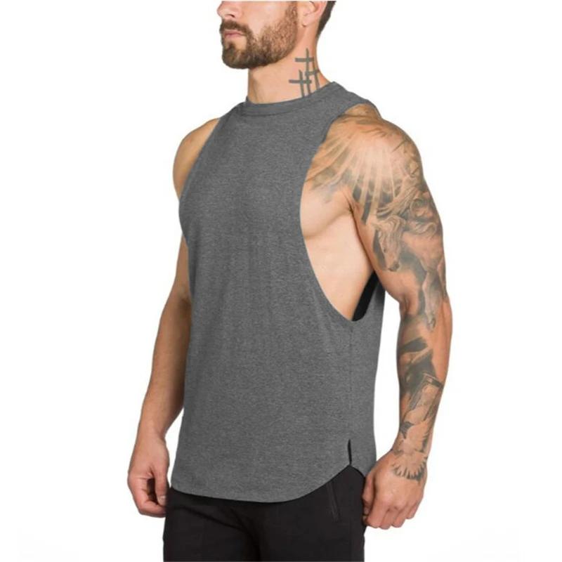 Muscleguys Blank Running Vests Mens Gym Clothing Bodybuilding Stringer Tank Tops Summer Cotton Cut Off Fitness Muscle Guys Sleeveless Shirt