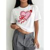 European Sizes Women's Cupid's Arrow & Heart Love Print T-Shirt - Short Sleeve Crew Neck Casual Blouse, Medium-Stretch Summer Spring Romantic Outfits