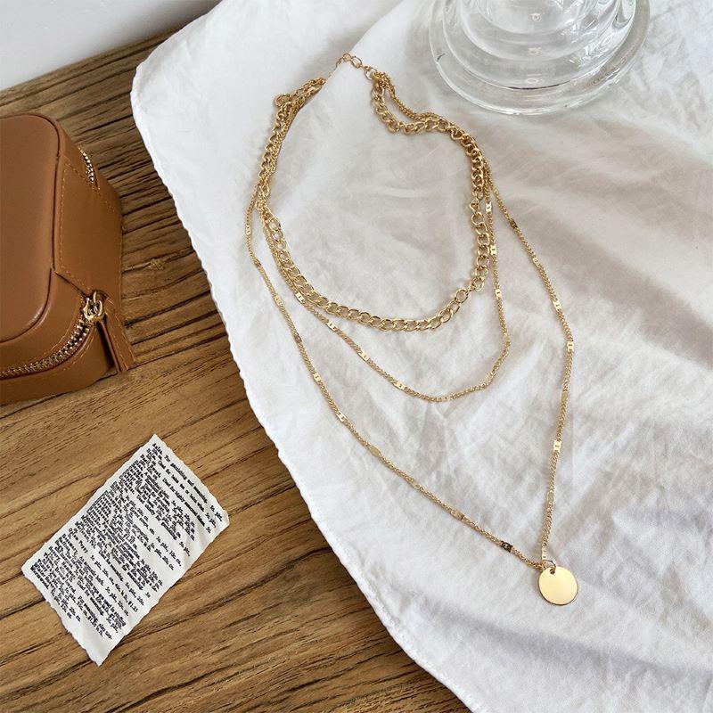 Versatile Multi-layer Chain Necklace with Round Disc Pendant for Women