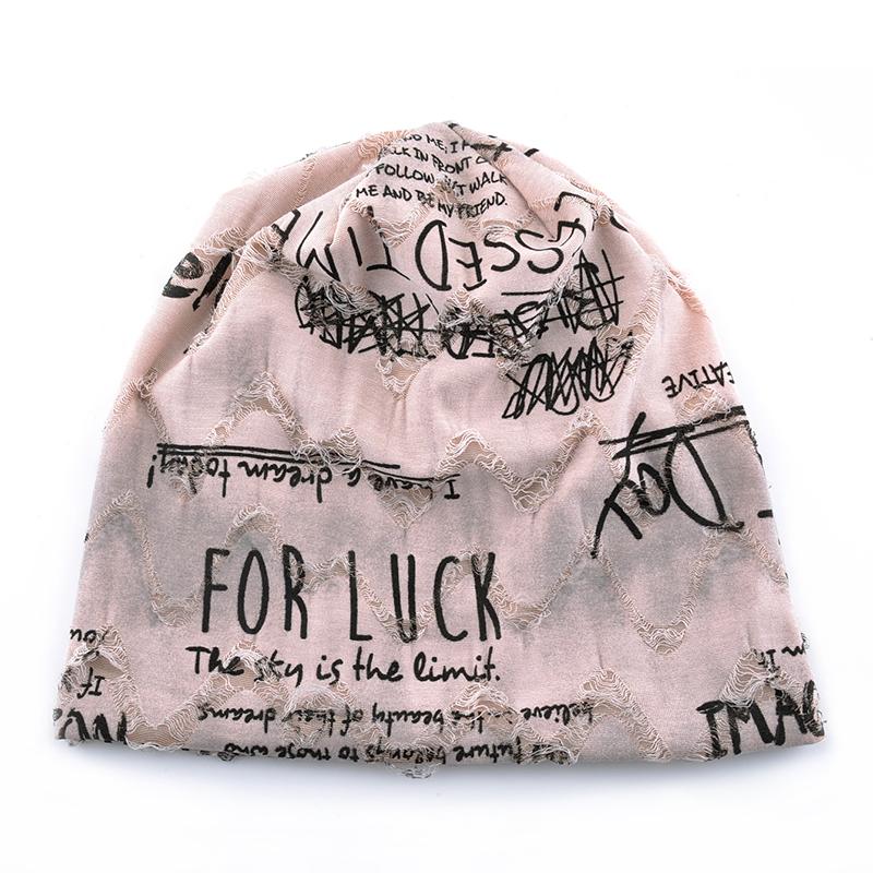 1 PC thin oversized knitted chic pile cap casual printed loose letter fashionable hat 55-59cm