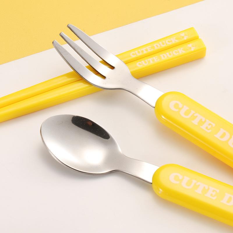 Cartoon Baby Cutlery Set Spoon Fork Chopsticks Dinnerware Sets Baby Tableware Stainless Steel Eco-Friendly Home School