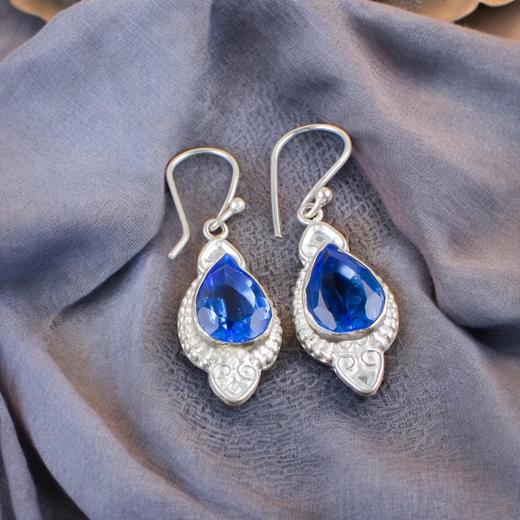 Natural Tanzanite Gemstone 925 Sterling Silver Jewelry Handmade Earrings 1.80" EE-42-6