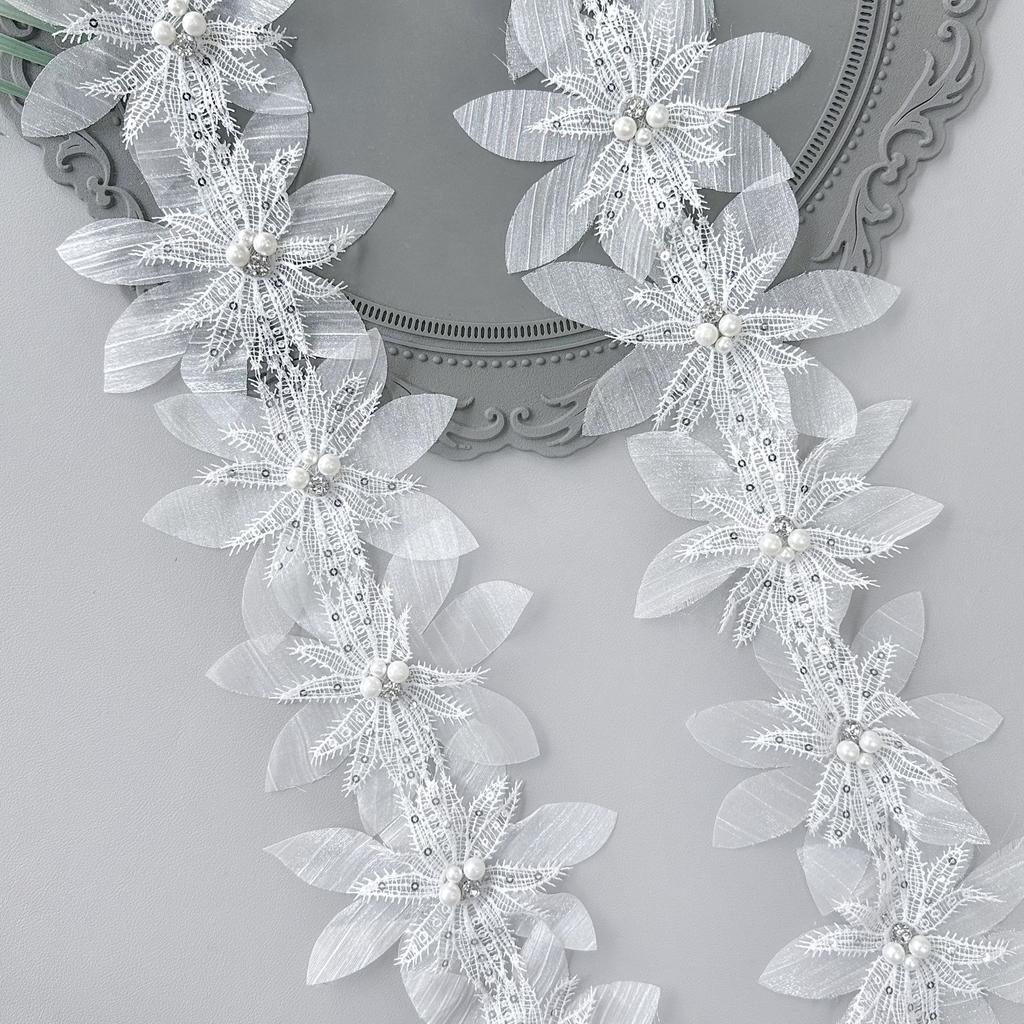 Black And White Organza Beaded Sequins Barcode Accessories Clothing Skirt Dress Children'S Clothing Decorative Lace Accessories