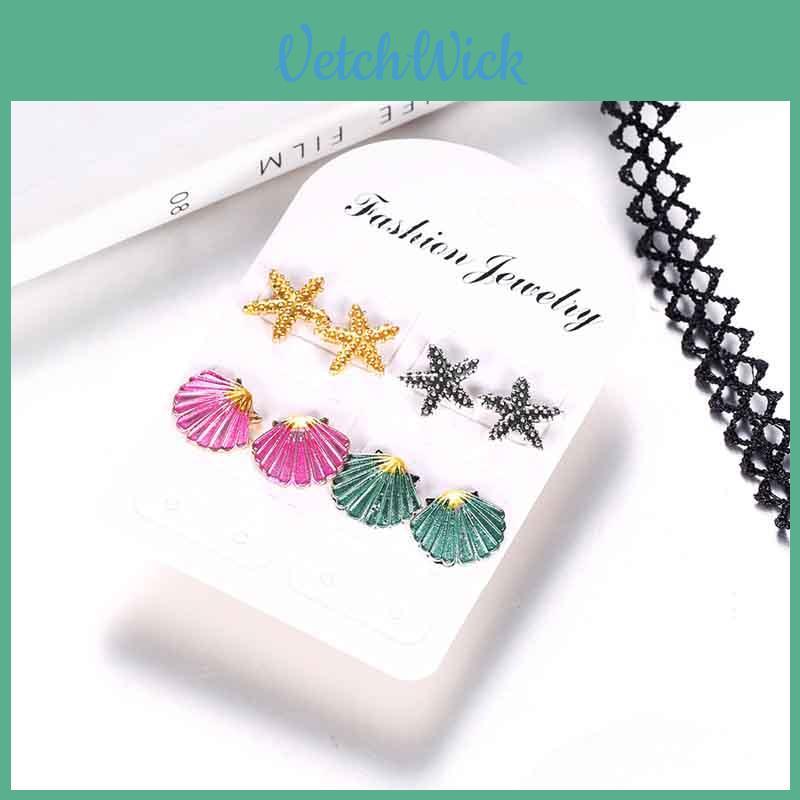 Unique Colorful Starfish Shell Stud Earrings With Mermaid Seashell Design For Women