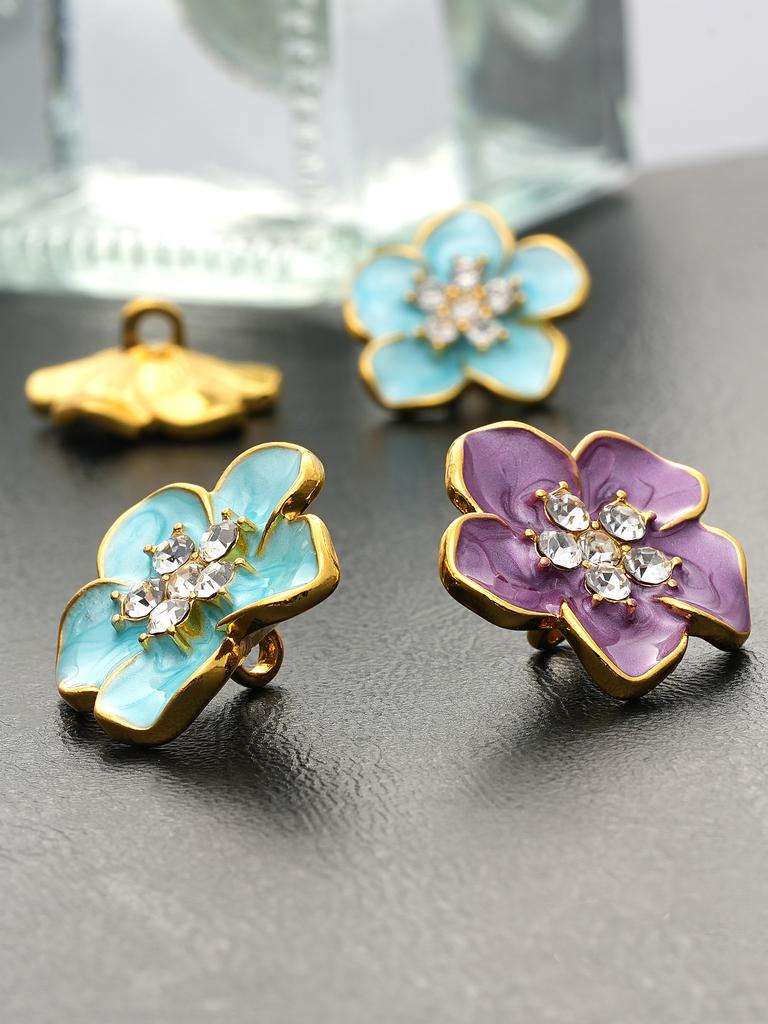 4/10Pcs/Pack 18Mm 23Mmblue Purple Flower Inlaid With Rhinestone Metal, High-End Button Sweater, Clothing, Jewelry Accessories