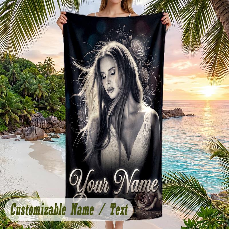 Lana Del Rey Strandtuch, Personalisierter Benutzerdefinierter Name Text, Schnelltrocknendes Großes Saugfähiges Handtuch Für Strand Pool