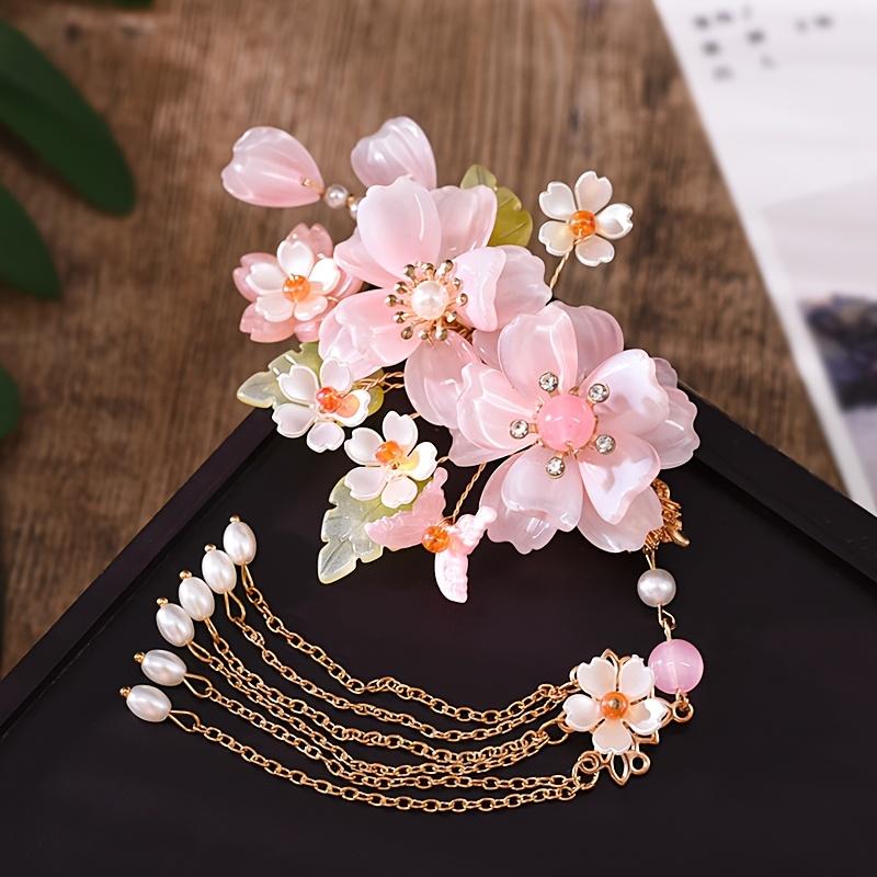 1pair of Hanfu Soft Pink Glazed Petal Hairpin Headgear, Daily Hair Side Clip To Dress Up Hair Accessories, Fresh and Soft Accessories