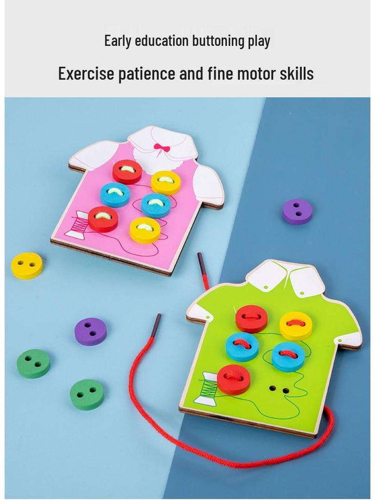 Montessori Wooden Lacing Game: Sewing Buttons for Early Education & Intellectual Development In Children