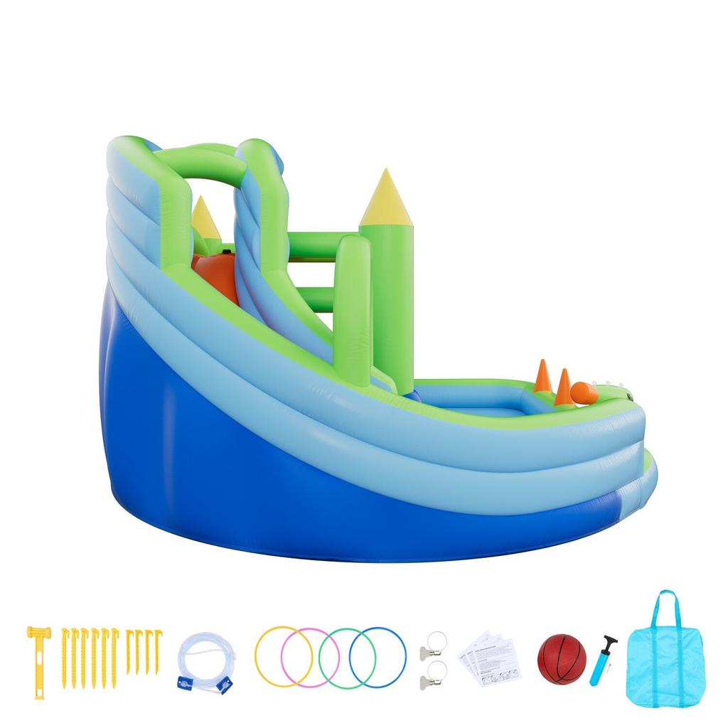 Inflatable Bounce House, 11.3 x 12.3 x 7.0 ft Inflatable Bounce House Water Slide, Bouncer Castle with Castle Bounces, Basketball Hoop, Splash Pool &